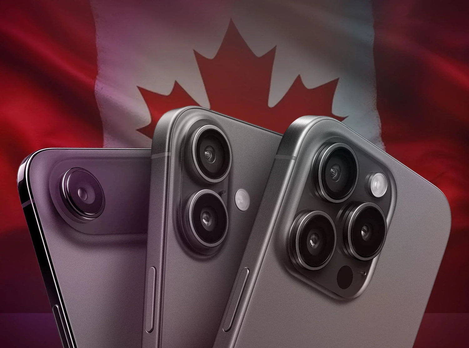 Plusieurs iPhone devant un drapeau canadien