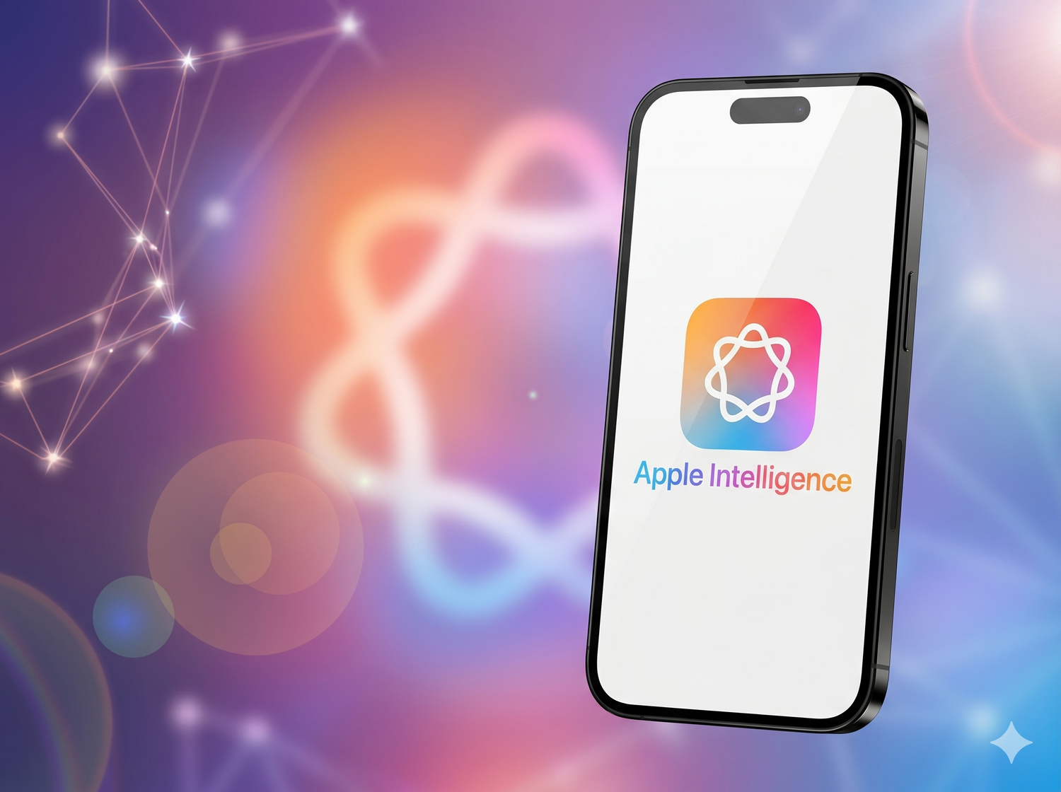 Refurbished iPhone compatible with Apple Intelligence in Canada on an AI-inspired background.